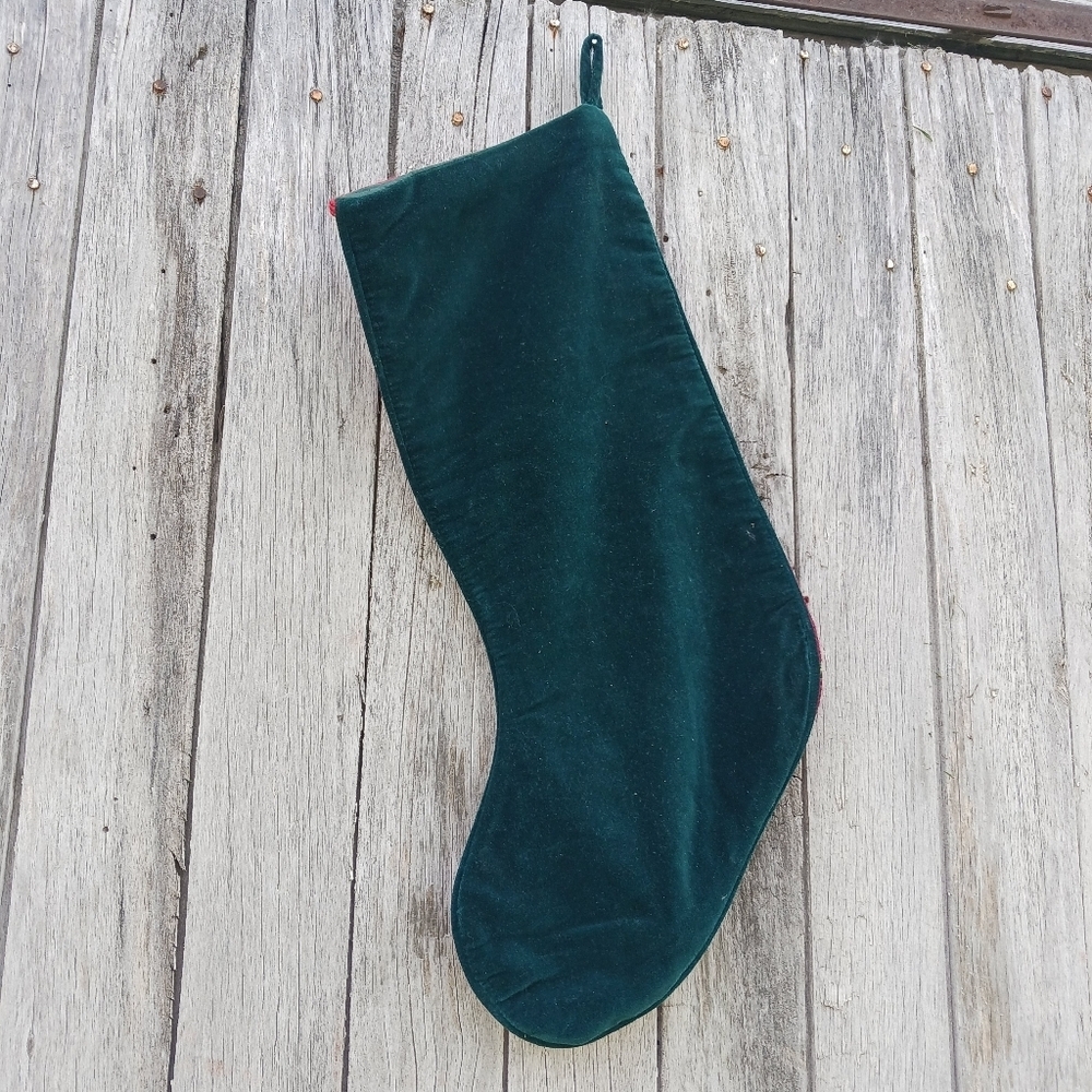Vtg Needlepoint Christmas Holiday Stocking “O‎ Christmas Tree” Green Velvet Back - Picture 4 of 5